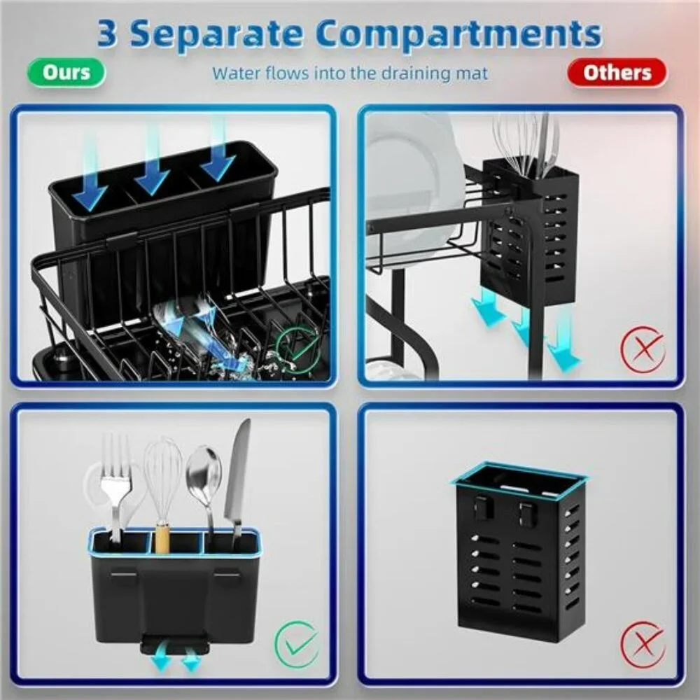 Space Saving Dish Drying Rack with Drainboard Utensil Holder for Kitchen Counter